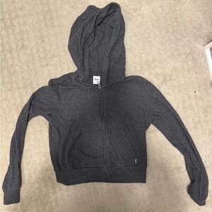 TNA Ribbed Zip Hoodie (Cropped)- Heather Charcoal - XS
